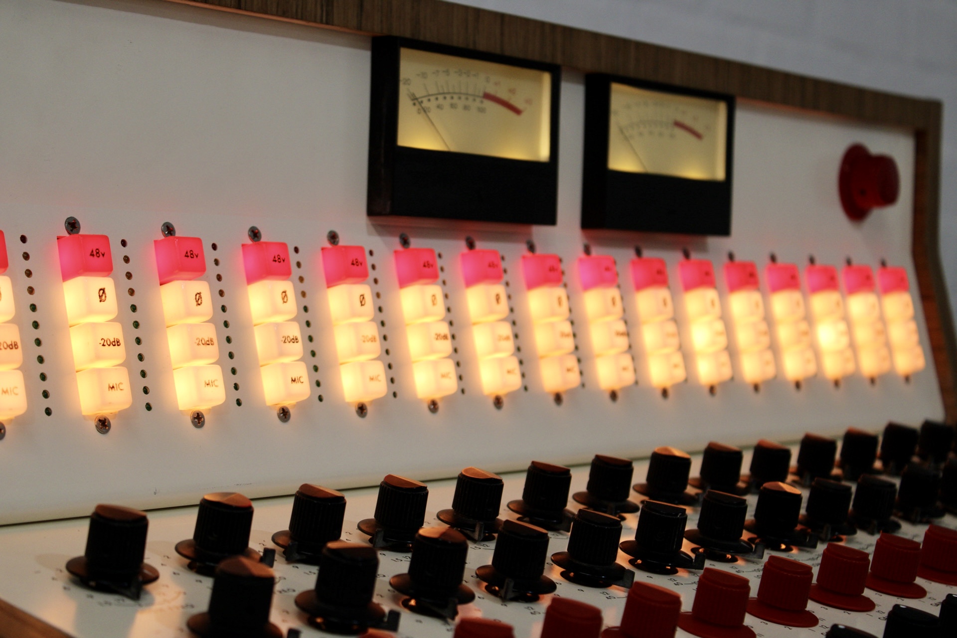 Console illuminated switching and VU meters