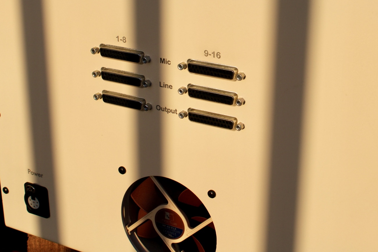 Rear panel — DB25 Mic, Line and Output connectors for channels 1-8 and 9-16